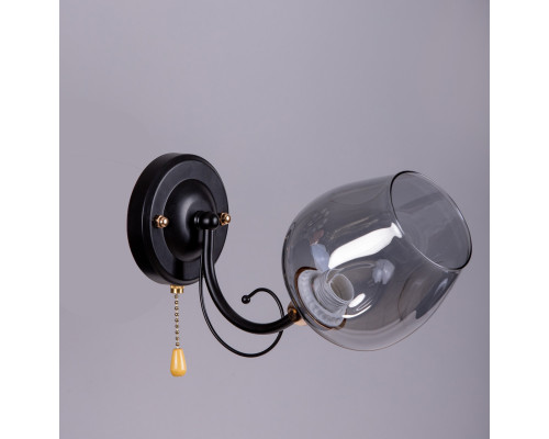 Бра настенное черное на один плафон, светильник SC-W3009-1W BK+FGB
