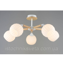 Потолочная металлическая люстра на пять плафонов SR-N6091-5 WT+WOOD