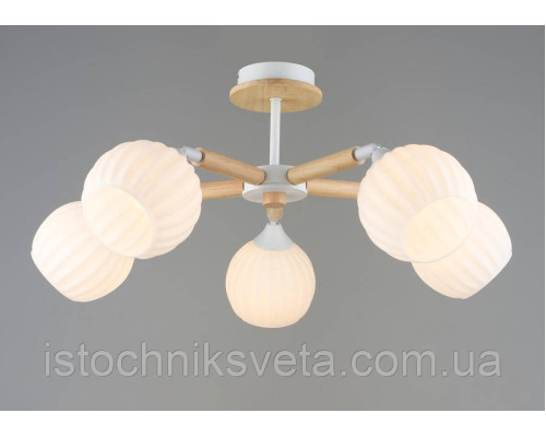 Потолочная металлическая люстра на пять плафонов SR-N6091-5 WT+WOOD
