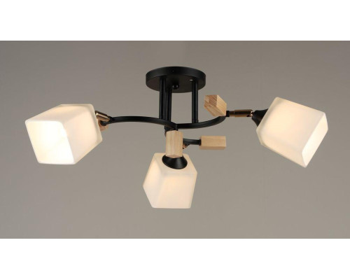 Потолочная люстра на три поворотных плафона, светильник SR-N4866-3 BK+WOOD