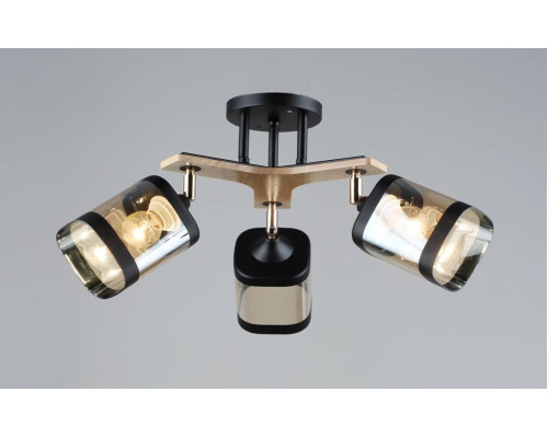 Потолочная люстра на три поворотных плафона, светильник SR-N5098-3 BK+WOOD