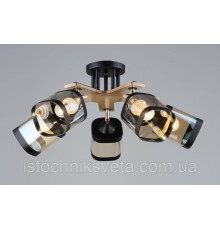 Потолочная люстра на пять поворотных плафона, светильник SR-N5098-5 BK+WOOD