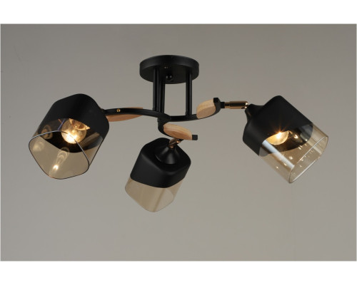 Люстра потолочная на три поворотных плафона SR-N4868-3 BK+WOOD