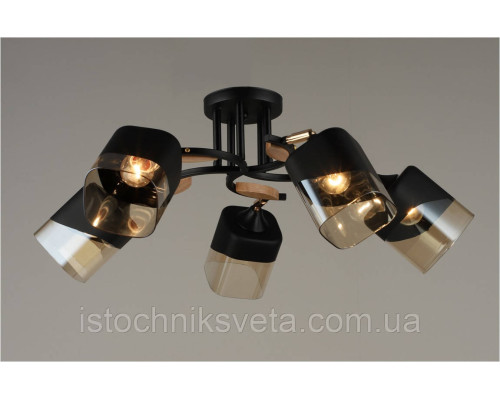 Люстра потолочная на пять поворотных плафонов SR-N4868-5 BK+WOOD