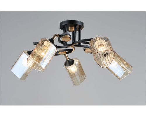 Люстра потолочная на пять поворотных плафона, светильник SR-N5076-5 BK+WOOD