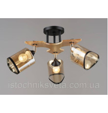 Потолочная люстра на три поворотных плафона, светильник SR-N6594-3 BK+WOOD