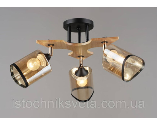 Потолочная люстра на три поворотных плафона, светильник SR-N6594-3 BK+WOOD