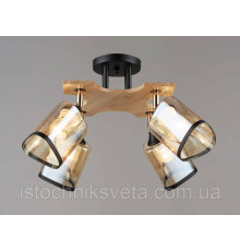 Потолочная люстра на четыре поворотных плафона, светильник SR-N5098-4 BK+WOOD