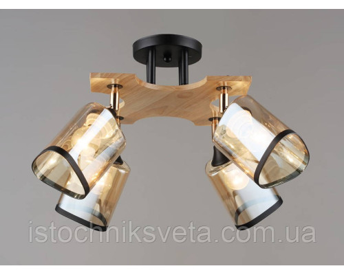 Потолочная люстра на четыре поворотных плафона, светильник SR-N5098-4 BK+WOOD