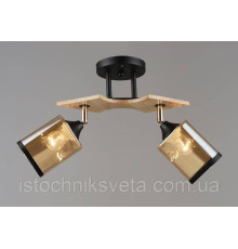 Потолочная люстра на два поворотных плафона, светильник SR-N6594/2 BK+WOOD