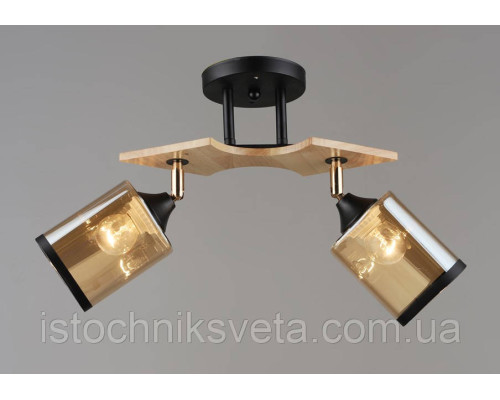 Потолочная люстра на два поворотных плафона, светильник SR-N6594/2 BK+WOOD