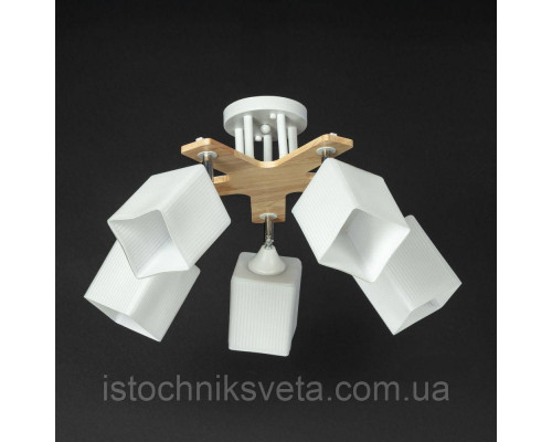 Потолочная люстра белая с поворотными плафонами SR-N5097-5 WT+WOOD
